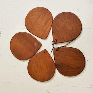 Midcentury Danish Modern Set of 5 Decorative Teak Plates