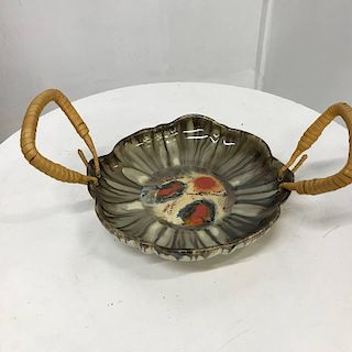 1950s Japanese Ceramic Bowl with Wicker Handles