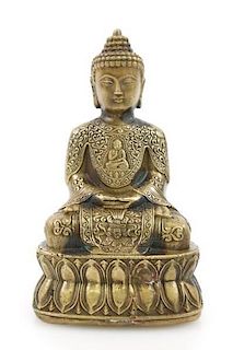 Small Gilt Bronze Seated Buddha Sculpture, Marked