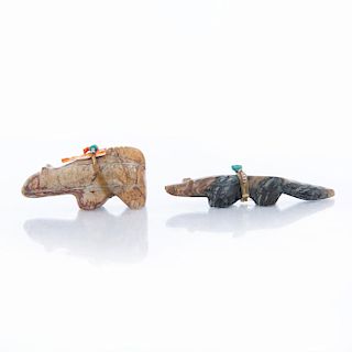 PAIR OF NAVAJO CARVED STONE ANIMAL FETISHES
