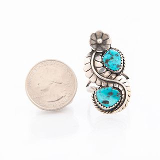 NATIVE AMERICAN TRIBAL TURQUOISE SILVER RING