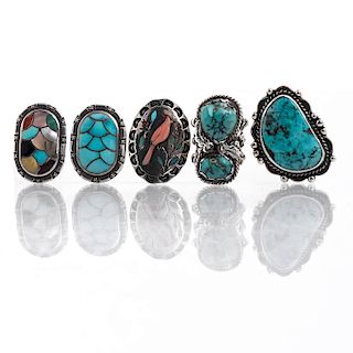 NATIVE AMERICAN SILVER, TURQUOISE, NATURAL STONE RINGS