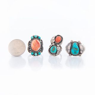 NATIVE AMERICAN SILVER, TURQUOISE, NATURAL STONE RINGS