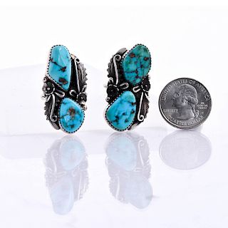 2 NATIVE AMERICAN NAVAJO SILVER TURQUOISE RINGS