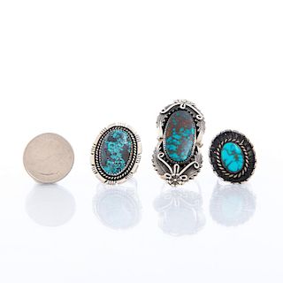 3 NATIVE AMERICAN TURQUOISE RINGS