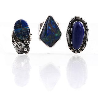 NATIVE AMERICAN TRIBAL SILVER AND LAPIS LAZULI RINGS