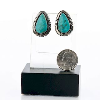 SILVER NATIVE AMERICAN TURQUOISE CLIP ON EARRINGS