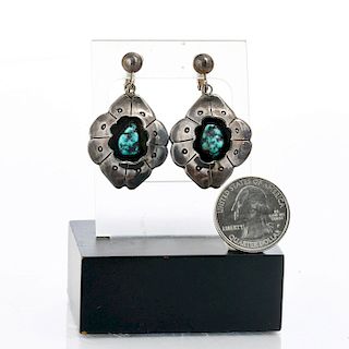 NATIVE AMERICAN SILVER TURQUOISE CLIP ON EARRINGS