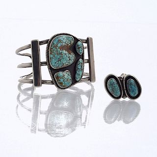 NATIVE AMERICAN TRIBAL TURQUOISE SILVER BRACELET & RING