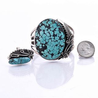 PETERSON JOHNSON STERLING TURQUOISE BRACELET AND RING