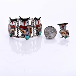 NATIVE AMERICAN SILVER, TURQUOISE, CORAL BRACELET, RING