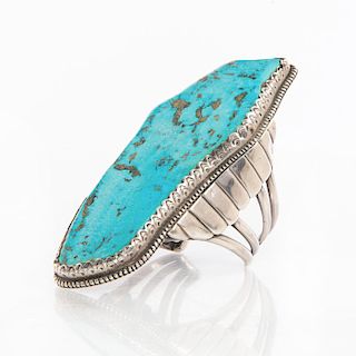 MARK CHEE LARGE SILVER TURQUOISE NAVAJO BRACELET