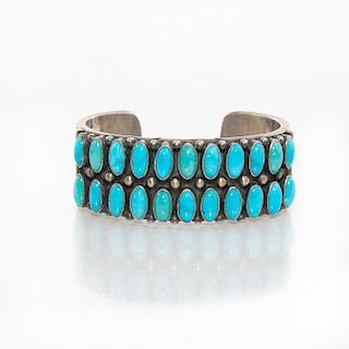 NATIVE AMERICAN STAMPED SILVER AND TURQUOISE BRACELET