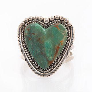 RONNIE HURLEY NAVAJO GREEN TURQUOISE SILVER BRACELET