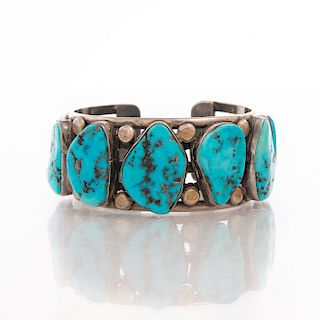 NATIVE AMERICAN SILVER BRACELET WITH TURQUOISE