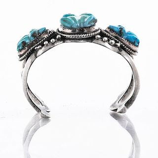 NATIVE AMERICAN SILVER, TURQUOISE FROG BRACELET