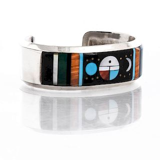 WILLIE SHAW CELESTIAL INLAY STERLING SILVER BRACELET