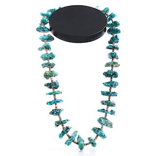 NATIVE AMERICAN TURQUOISE CHUNK NECKLACE WITH HEISHI