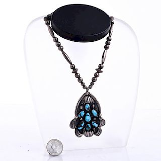 SILVER AND TURQUOISE NECKLACE WITH PENDANT