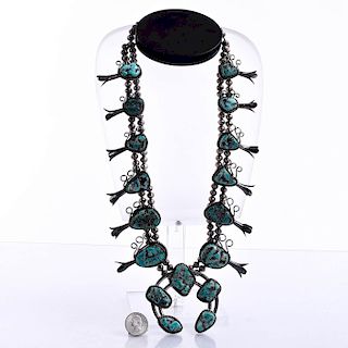 NATIVE AMERICAN TURQUOISE SQUASH BLOSSOM NECKLACE