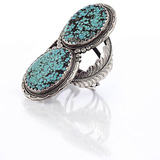 NAVAJO TURQUOISE AND SILVER DOUBLE STONE CUFF