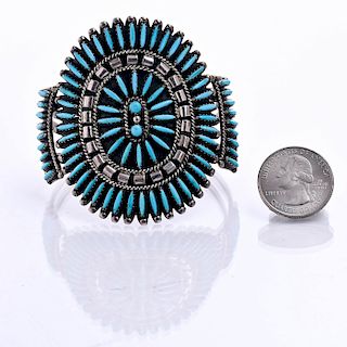 TURQUOISE, STERLING SILVER CLUSTER CUFF BY CHARLIE JOHN