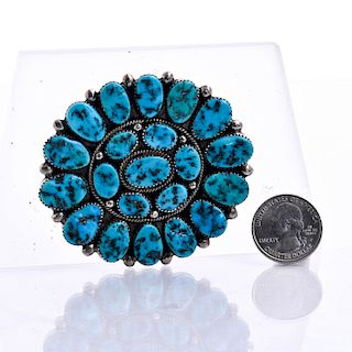 NATIVE AMERICAN CLUSTER TURQUOISE, STERLING SILVER PIN