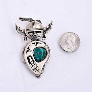 BENNIE RATION TURQUOISE STERLING NATIVE AMERICAN PIN