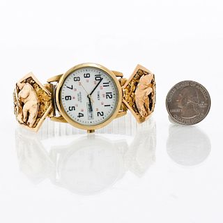 TIMEX INDIGLO WATCH WITH 10K GOLD BEAR DETAIL