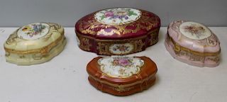Lot Of 5 Large Decorated Porcelain Vanity Boxes