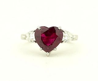 Platinum 3.16ct heart shape burma ruby and diamond