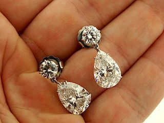 Impressive Pair of 12.32ct Pear Shape And Diamond