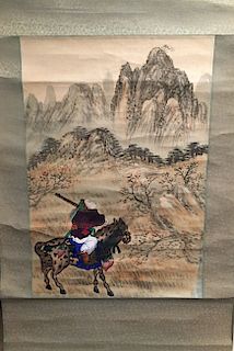 Korean Folk Painting of Warrior on Horseback, 19th