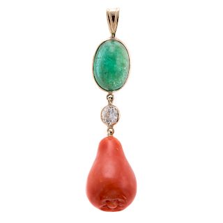 An Ladies Emerald and Coral Pendant in 14K Gold
