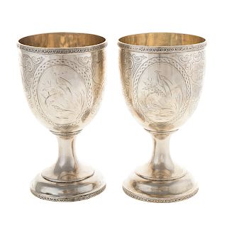 Matched Pair American Silver Goblets