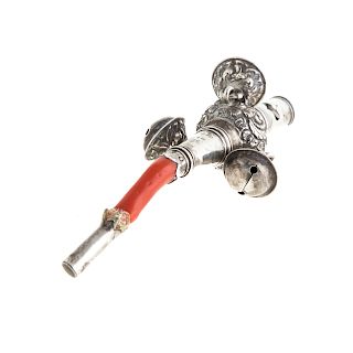 George IV Silver Baby Rattle with Coral Teether