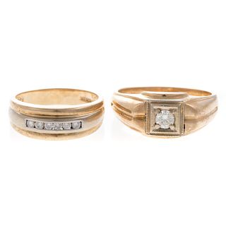A Pair of Gent's Diamond Rings in Gold