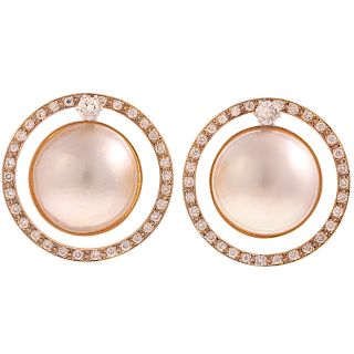 A Pair of Diamond & Mabe Pearl Earrings in 14K