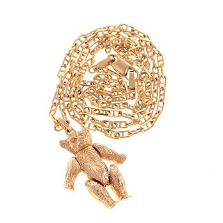 An Articulated Teddy Bear Charm & Chain in Gold