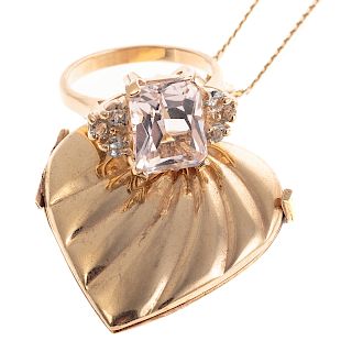 A Ladies Heart Locket & Morganite Ring in 14K Gold