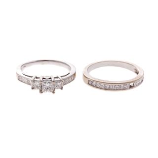 A Ladies Diamond Engagement & Wedding Ring in 14K