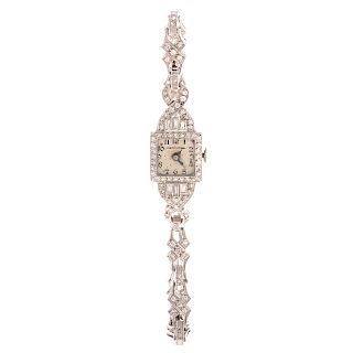 An Art Deco Platinum Hamilton Diamond Dress Watch