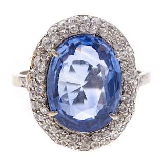 An Art Deco Synthetic Sapphire & Diamond Ring