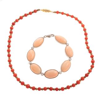 A Ladies Angel Skin Bracelet & Coral Necklace