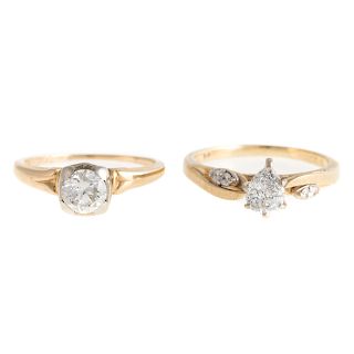 Two Ladies Diamond Engagement Rings in 14K