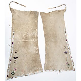 Northern Plains Beaded Hide Leggings, with Butterflies and Dragonflies