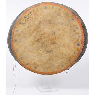 Plains Painted Hide Drum, Collected by Hayter Reed (Canadian, 1849-1936), Deputy Superintendent of General Indian Affairs
