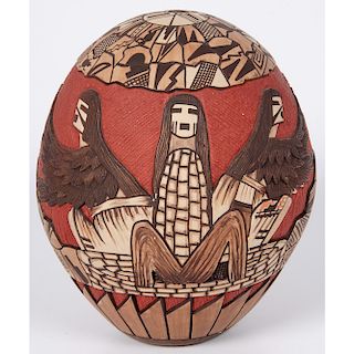 Lawrence Namoki (Hopi, b. 1949) Carved Pottery Bowl
