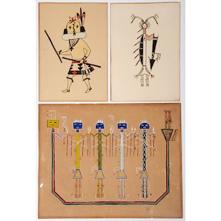 Hopi and Navajo Watercolors on Paper, Deaccessioned From the Hopewell Museum, Hopewell, NJ