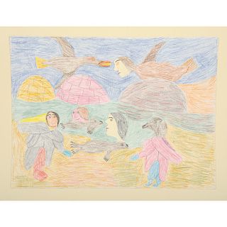 Inuit Colored Pencil on Paper AND a Mixed Media on Paper, From the William Rose Collection, Illinois